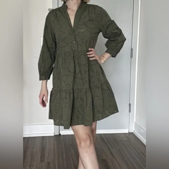 Zara Olive Green Eyelet Dress - Picture 4 of 10